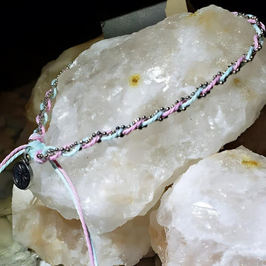 Ibiza Anklet Bracelet - Silk string with zinc alloy, silver ball chain.